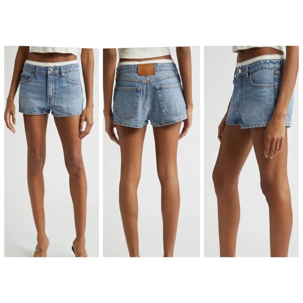 Alexander Wang Pointelle Waistband High Waist Denim Mini Shorts Size 28